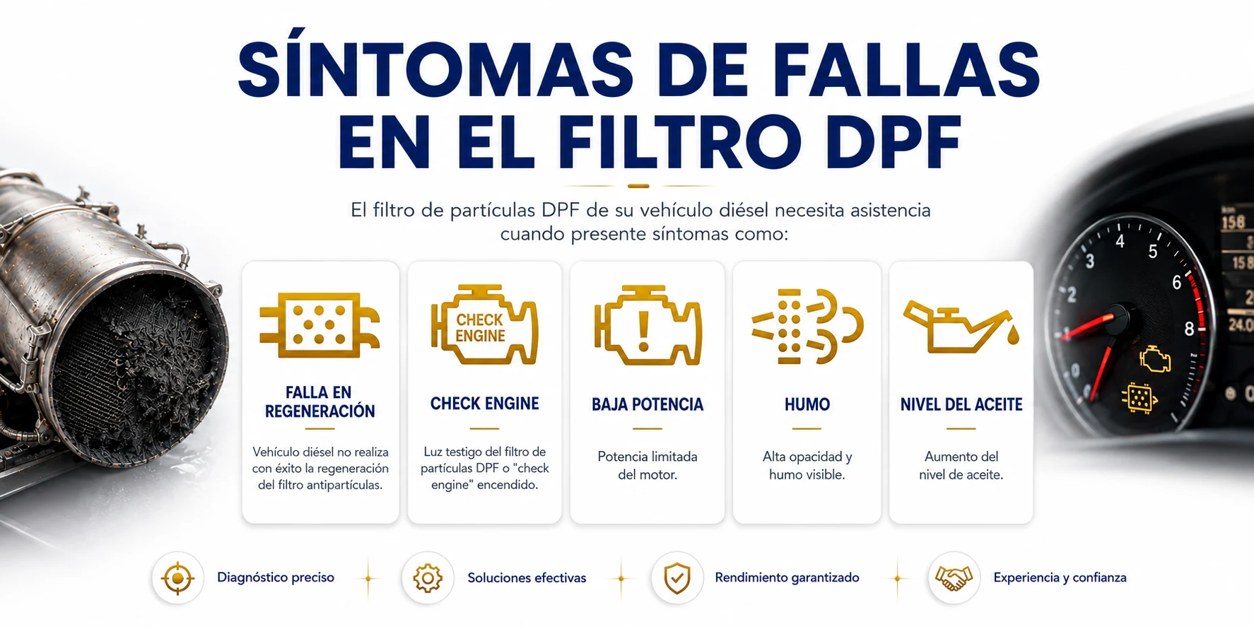Síntomas frecuentes de fallas en el filtro DPF